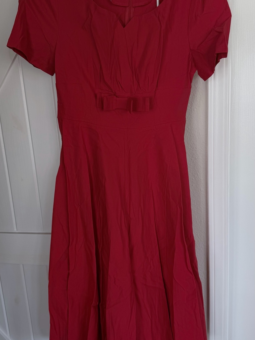 Women's Red Fit-and-Flare Dress with Front Bow Detail